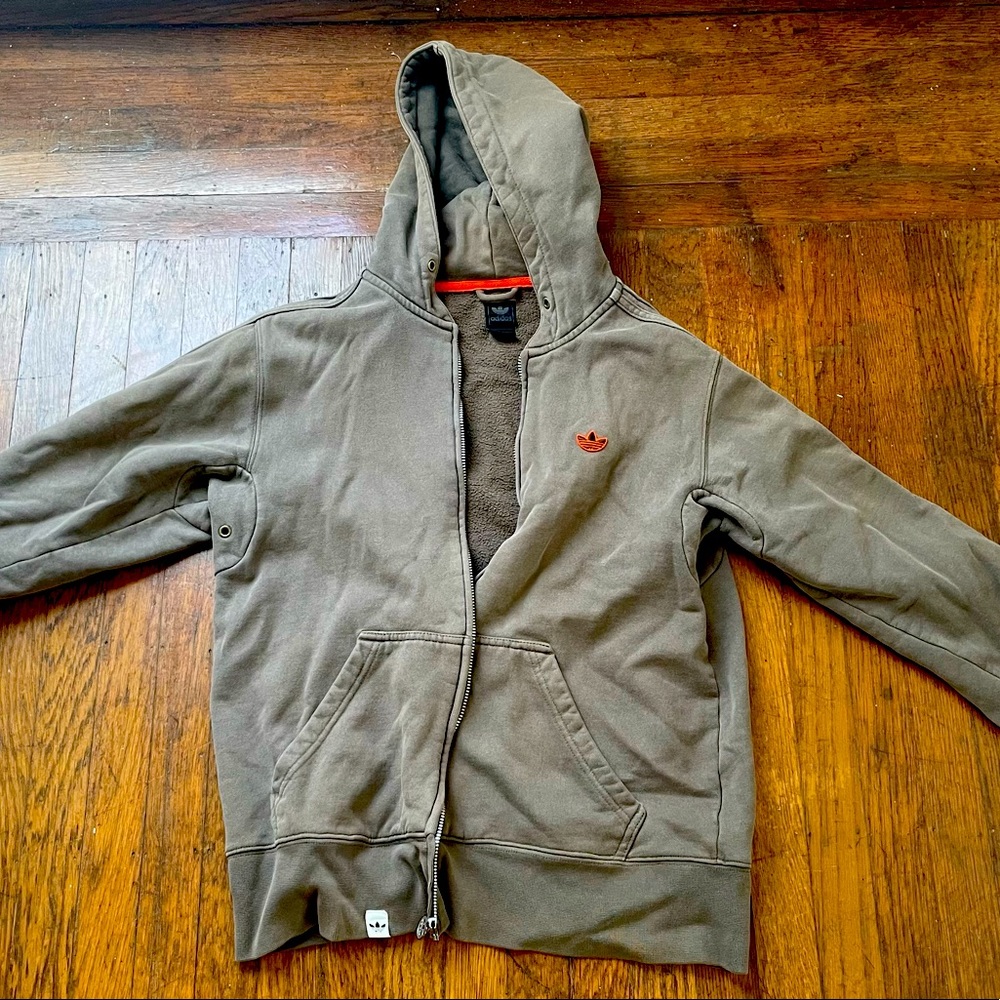 Adidas Originals Thick, Military Green Full-Zip Hoodie, Men’s Medium